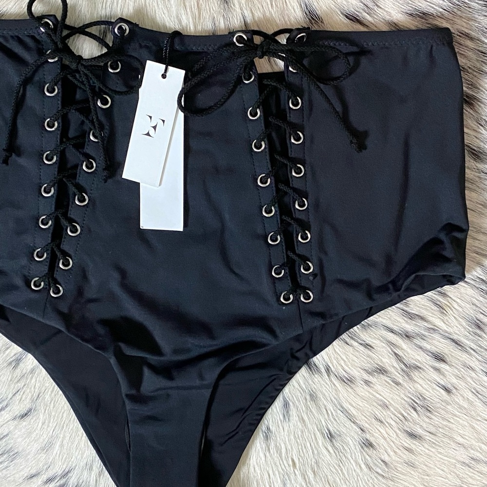 FLEUR DU MAL HIGH-WAIST LACE-UP BIKINI, SZ S/M NWT - Picture 9 of 11